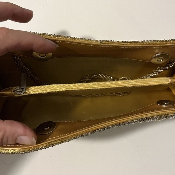 La Regale oval clutch purse evening bag cocktail bag gold with rhinestones - Picture 5 of 10